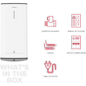 Ariston electric Velis Dune 80 EU, 1500 W, 80 L, Control electronic, Functie Eco Evo, Protectie ioni de argint, Anod de magneziu, Alb