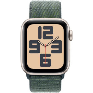 Apple Watch SE (2024), 44mm Aluminium Starlight cu Lake Green Sport Loop, GPS + Cellular