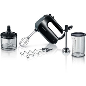 Bosch Mixer de mana MFQ4980B, 850 W, 5 trepte de putere + functie turbo, Chopper, Vas gradat, 2 teluri din otel inoxidabil, 2 spirale din otel inoxidabil, Negru