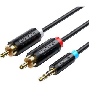 Vention 1x Jack 3.5 mm Male - 2x RCA Male, 2m, negru