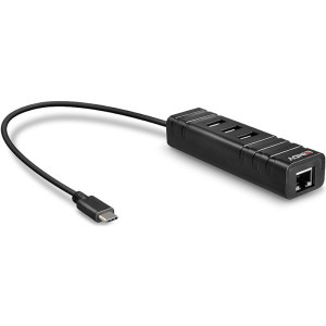 Hub USB LINDY 3 porturi, USB 3.1 + RJ-45, Black