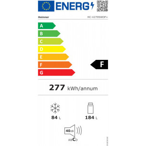 Heinner HC-V270SWDF+, 268 L, Less Frost, Super congelare, Dozator de apa, Clasa F, 170 cm, Argintiu
