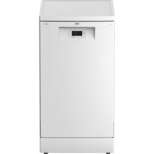 Masina de spalat vase Beko BDFS15020W, Slim, 10 seturi, 5 programe, Clasa E, ProSmart Inverter, Steam Gloss, Flexible HalfLoad, AutoGlassShield, 45 cm, Alb