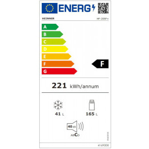 Heinner HF-205F+, 206 L, Clasa F, Iluminare LED, 143 cm, Alb