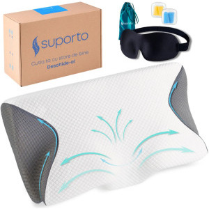 Suporto Perna ortopedica cervicala pentru dormit, din spuma cu memorie + Masca de dormit 3D