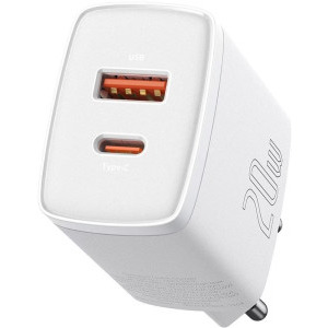 Incarcator retea Baseus CCXJ-B02, 1x USB-C, 1x USB, Quick Charge 20W, White