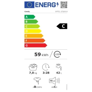 Candy verticala EYTC1 272D3-S, 7 kg, 1200 RPM, Clasa C, Alb