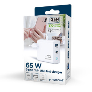 Gembird Universal, 1 x USB-C, 1 x USB-A, 65W White