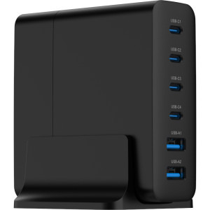 Gembird 2 x USB, 4 x USB-C, 75W, GaN, Black