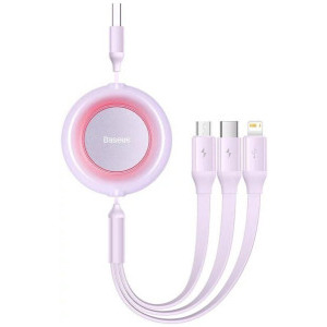 Cablu de date / adaptor Baseus Bright Mirror 2, USB Male la USB-C Male & MicroUSB Male & Lightning Male, Retractabil, 1.1 m, Purple