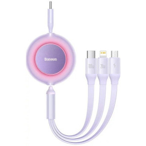 Cablu de date / adaptor Baseus Bright Mirror 2, USB-C Male la USB-C Male & MicroUSB Male & Lightning Male, 100 W, Retractabil, 1.1 m, Purple