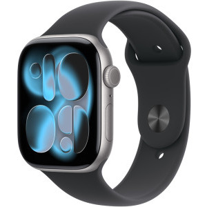 SmartWatch Apple Watch Series 11, GPS, 42mm Carcasa Aluminium Space Grey, Black Sport Band - S/M