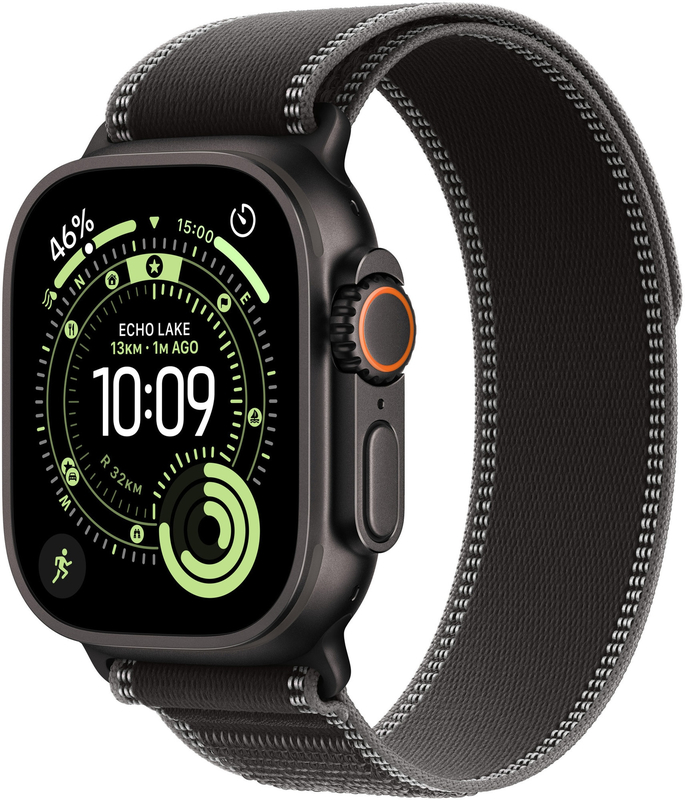 SmartWatch Apple Watch Ultra 3, Cellular, 49mm Carcasa Black Titanium, Black/Charcoal Trail Loop - M/L