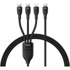 Cablu de date / adaptor Baseus Flash Series 2, USB Male la 2x USB-C Male & Lightning Male, 100 W, 1.5 m, Black