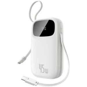 Baseus EnerFill FC31, 10000 mAh, 1x USB, 1x USB-C, 45 W, Display, 2x Cabluri USB-C integrate, White