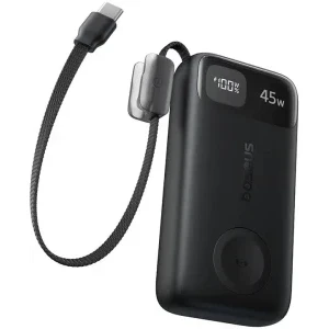 Baseus EnerFill FT31, 10000 mAh, 1x USB, 1x USB-C, 45 W, Display, Cablu USB-C integrat, Black
