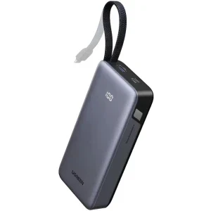 Ugreen PB537, 20000 mAh, 1x USB, 1x USB-C, 45 W, Display, Cablu USB-C integrat, Grey