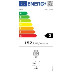 Haier Vitrina vinuri HWS77GDAU1, 77 sticle, Clasa G, hOn, Control electronic, 127 cm, Negru