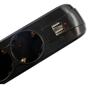 Spacer PP-5-18B-USB 5x Schuko, 2x USB, Black