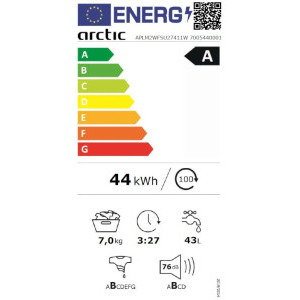 Arctic APLM2WFSU27411W, 7 kg, 1400 RPM, Clasa A, Silent Inverter, ExtraSteam, IronExpress, Steam, WaterMode, Add-In, Alb