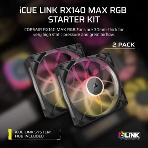 Corsair iCUE LINK RX140 Max RGB Starter Kit 140mm Two Fan Pack Black