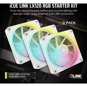Corsair iCUE Link LX120 RGB Starter Kit 120mm Three Fan Pack White