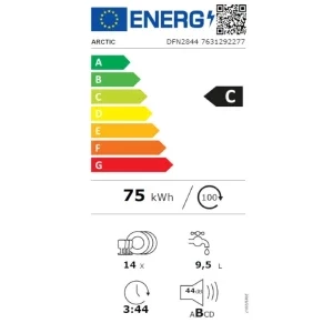 Arctic DFN2844, 14 seturi, 8 programe, Clasa C, Silent Inverter, Aqua Protect, 60 cm, Alb