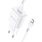 Incarcator retea Lamtech LAM021974, 1x USB, 18W, Quick Charge 3.0, White + Cablu MicroUSB 1m