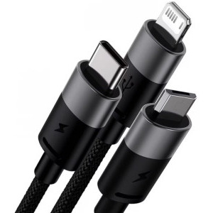 Baseus StarSpeed, USB Male la USB-C Male & MicroUSB Male & Lightning Male, 1.2 m, Black