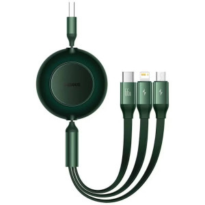 Cablu de date / adaptor Baseus Bright Mirror, USB Male la USB-C Male & MicroUSB Male & Lightning Male, 66 W, Retractabil, 1.1 m, Green