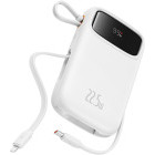Baterie externa Baseus Qpow2, 20000 mAh, 1x USB, 2x USB-C, 22.5 W, Display, Cablu USB-C & Lightning integrat, White