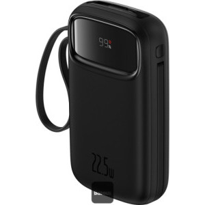 Baseus Qpow2, 20000 mAh, 1x USB, 2x USB-C, 22.5 W, Display, Cablu USB-C & Lightning integrat, Black