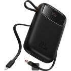 Baterie externa Baseus Qpow2, 20000 mAh, 1x USB, 2x USB-C, 22.5 W, Display, Cablu USB-C & Lightning integrat, Black