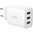 Incarcator retea Baseus Compact, 3x USB, Quick Charge 17 W, White