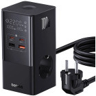 Incarcator retea Baseus Powerstrip, 2x USB-C, 2x USB, 2x Schuko, Quick Charge 100 W, GaN, Black