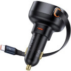Incarcator auto Baseus Enjoyment Pro, 2x USB-C, 60 W, Cablu integrat, Black