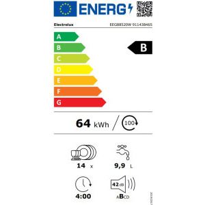 Electrolux EEG88520W, 14 seturi, 8 programe, Clasa B, Inverter, MaxiFlex, AirDry, QuickSelect, Time Beam, Afisaj digital, 60 cm