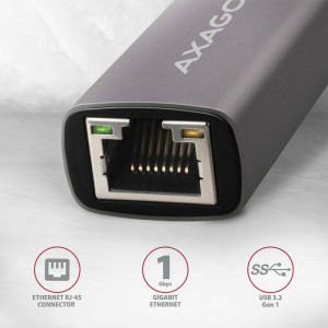AXAGON 1x USB 3.2 Tip C Male - 1x RJ-45 Female Gri
