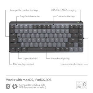 Logitech MX Mechanical Mini for Mac, Bluetooth Illuminated Performance, US INT, Space Grey