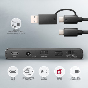 AXAGON Clone Master 2, USB-C 3.2 - SATA 2.5/3.5 inch