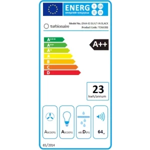 Turbionaire integrata TEN60BB, Putere de absorbtie 800 m3/h, Clasa A++, Iluminare LED, Dubla aspiratie, Sticla tratata termic, 60 cm, Negru