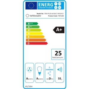 Turbionaire integrata TNP90BB, Putere de absorbtie 800 m3/h, Clasa A+, Iluminare LED, Dubla aspiratie, Sticla tratata termic, Tuya, 90 cm, Negru