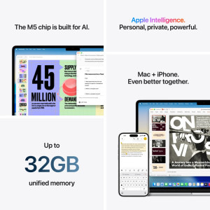 Apple 15.3'' MacBook Air 15 with Liquid Retina, Apple M5 chip (10-core CPU), 32GB, 2TB SSD, Apple M5 10-core GPU, macOS, Starlight, INT keyboard, 2026