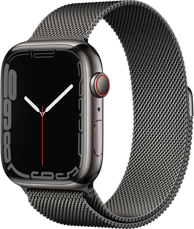 Apple Watch 7, 45mm Stainless Steel Graphite cu Graphite Milanese Loop, GPS + Cellular