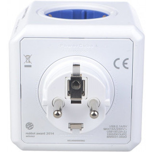 Allocacoc PowerCube Original, 2x USB, 4x Schuko, Blue