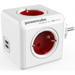 Allocacoc PowerCube Original, 2x USB, 4x Schuko, Red