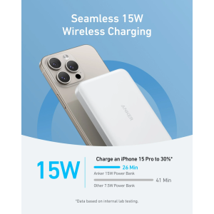 Anker MagGo 10000 mAh, 1x USB-C, 15W Wireless, White