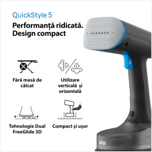 Braun Aparat de calcat vertical cu abur QuickStyle 5 GS5031BL, 1200W, 25g/min, Negru/Albastru