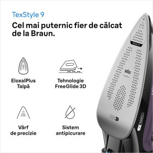 Braun Fier de calcat TexStyle 9 SI9661VI, 3100W, 50g/min, Violet/Negru