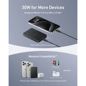 Anker MagGo 10000 mAh, 1x USB-C, 15W Wireless, Black